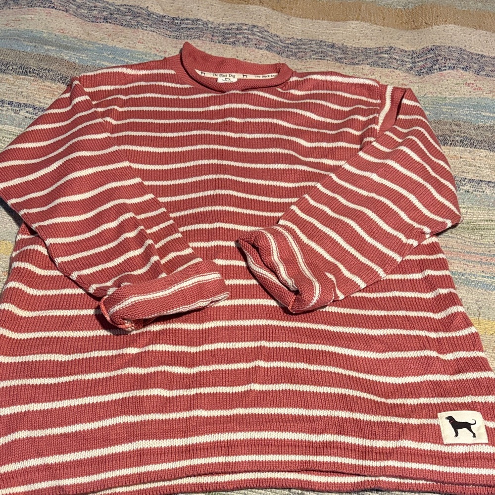 The Black Dog Burnt Orange”ish” and White Striped Crewneck Cotton Sweater XL